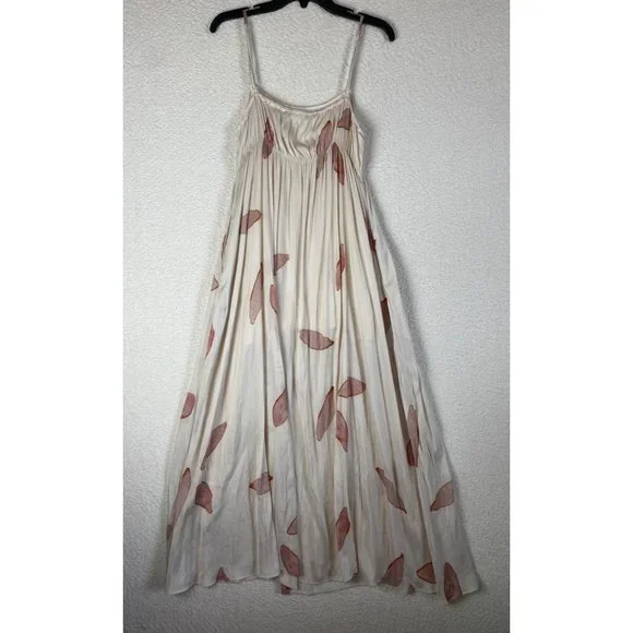 Here Now Sleeveless Spaghetti Strap Maxi Dress Cream Coral Leaf Size Small - Picture 6 of 8